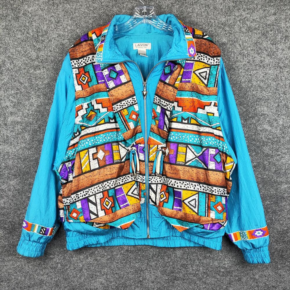 Vintage LAVON Jacket Womens Medium Southwestern Beaded Colorful Windbreaker 80s